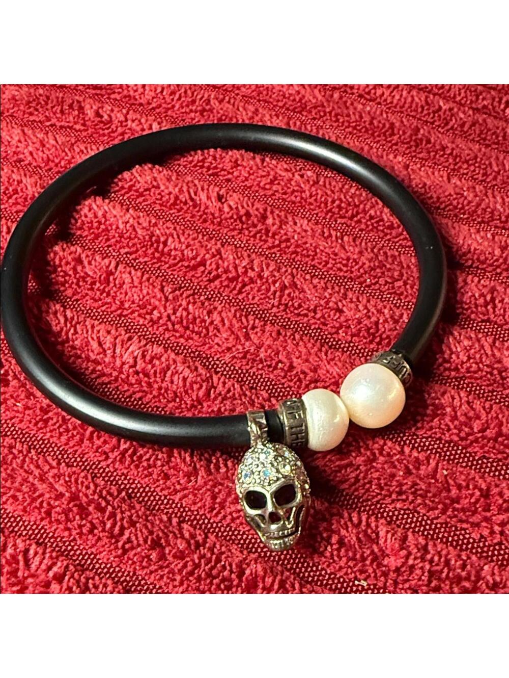 Off the Cuff Black Bracelet w/ Crystal Skull Charm & Beads
